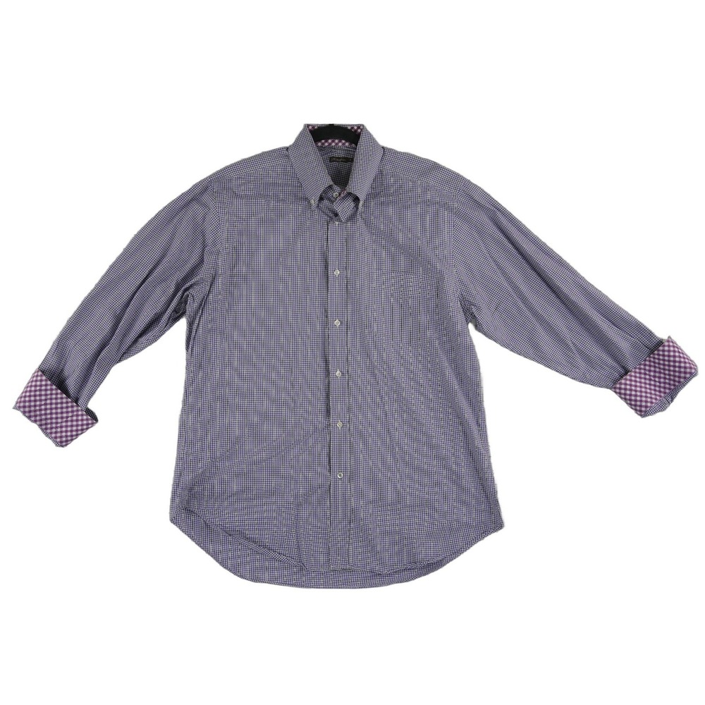J. McLaughlin Button Down Shirt Men's Size Medium Purple Gingham 100% Cotton